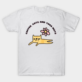 Coffee cats and yoga mats funny yoga and cat drawing T-Shirt